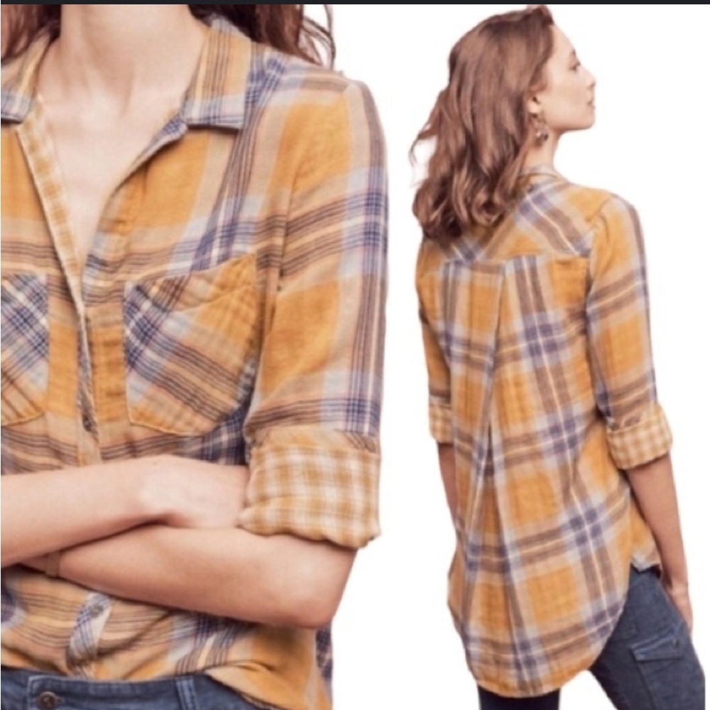 Anthropology Cloth Stone Button-Up Women's Tan/Plaid